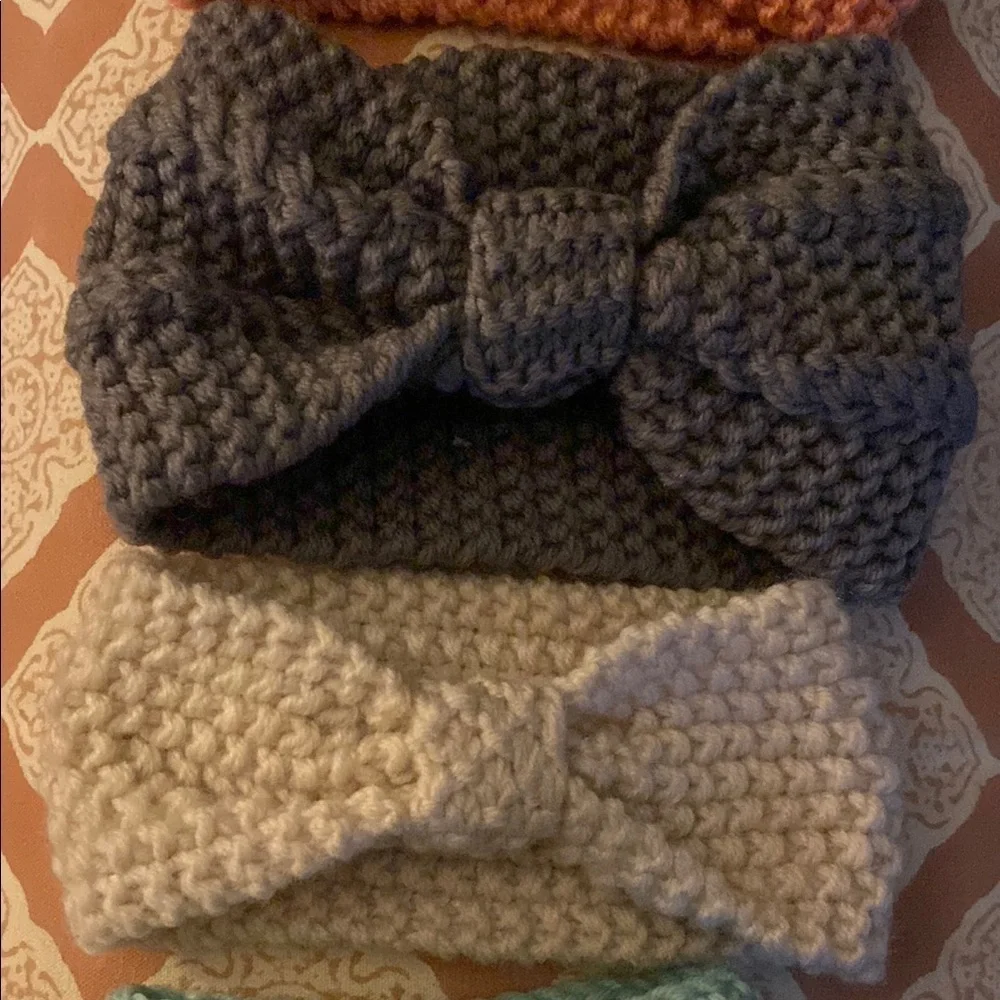 Handknit Blue,cream,pink,purple  Accessories Bow Headbands 3-12 months